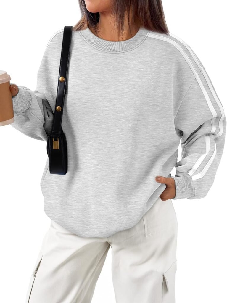 Trendy Queen Oversized Sweatshirt for Women Crewneck Fall Fashion Clothes 2024 Striped Sweater y2k Teen Girls Outfits