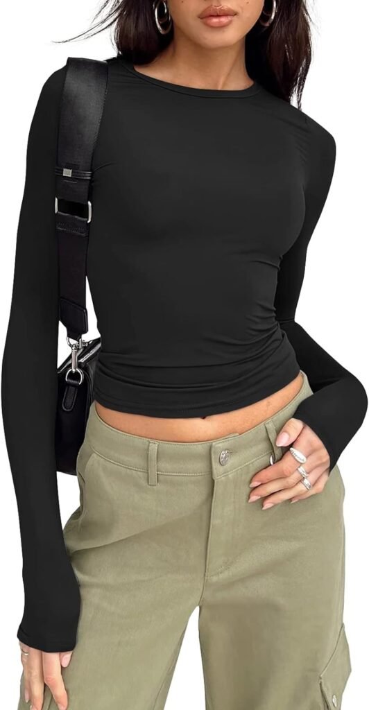 Trendy Queen Womens Long Sleeve Shirts Basic Spring Crop Tops Fall Fashion Layering Slim Fitted Y2k Tops Trendy Queen Womens Long Sleeve Shirts Basic Spring Crop Tops Fall Fashion Layering Slim Fitted Y2k Tops