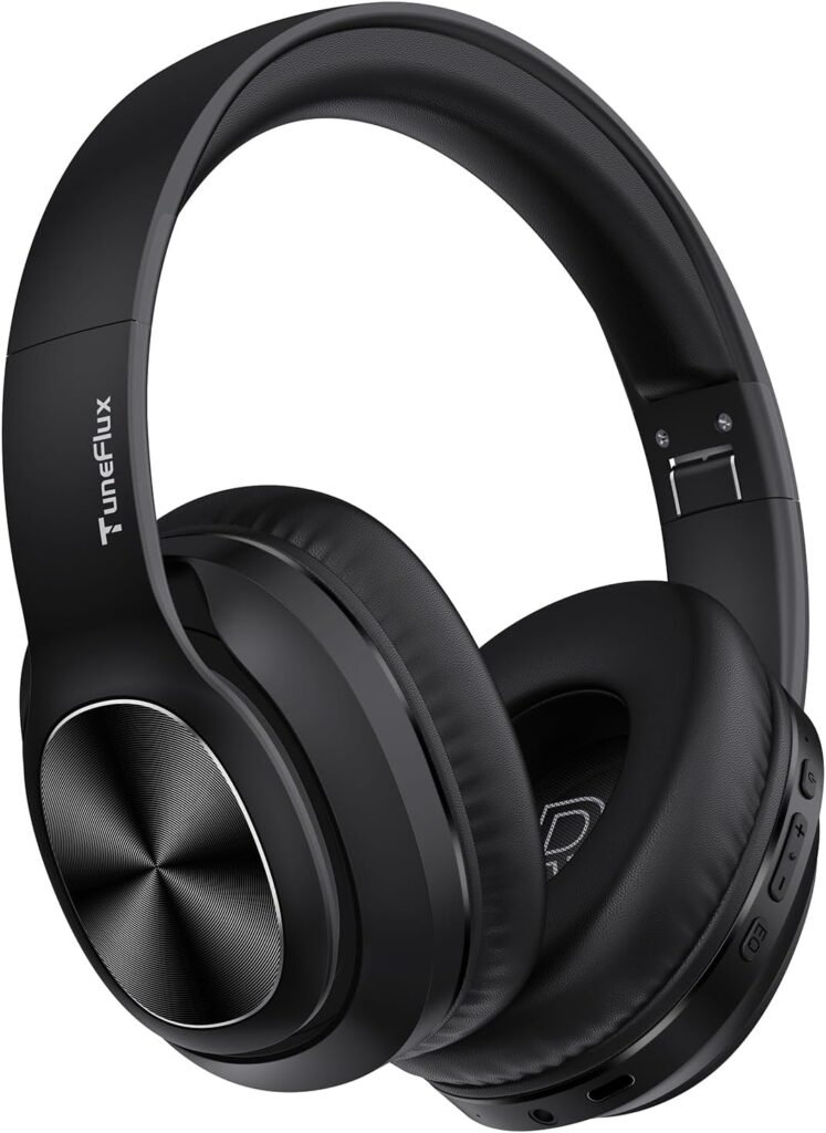 TuneFlux Wireless Bluetooth Headphones Over Ear, 80H Playtime, 3EQ Sound Modes, HiFi Stereo Headphones with Deep Bass Microphone, Foldable Bluetooth 5.3 Headphones-Black