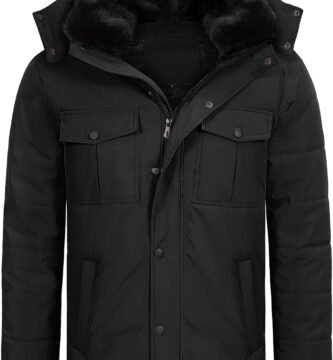 Tuopuda Men’s Parka Jacket Winter Zip Up Fleece Jacket Windbreaker Thermal Puffer Parka Coats Warm Outdoor Coat with Removable Hood