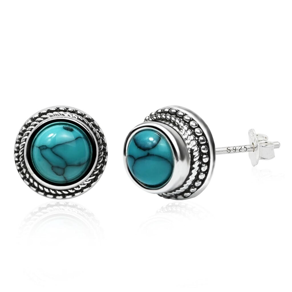 Turquoise Earrings 925 Sterling Silver Post 8mm Round Stud Earrings Gemstone Hypoallergenic Earrings for Women Turquoise Jewellery Turquoise Earrings 925 Sterling Silver Post 8mm Round Stud Earrings Gemstone Hypoallergenic Earrings for Women Turquoise Jewellery