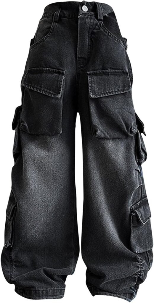 UIFLQXX Teen Clothes Kids Girls Ripped Distressed Washed Baggy Wide Leg Casual Jeans Size 5 16 Years Girls Clothes 1011