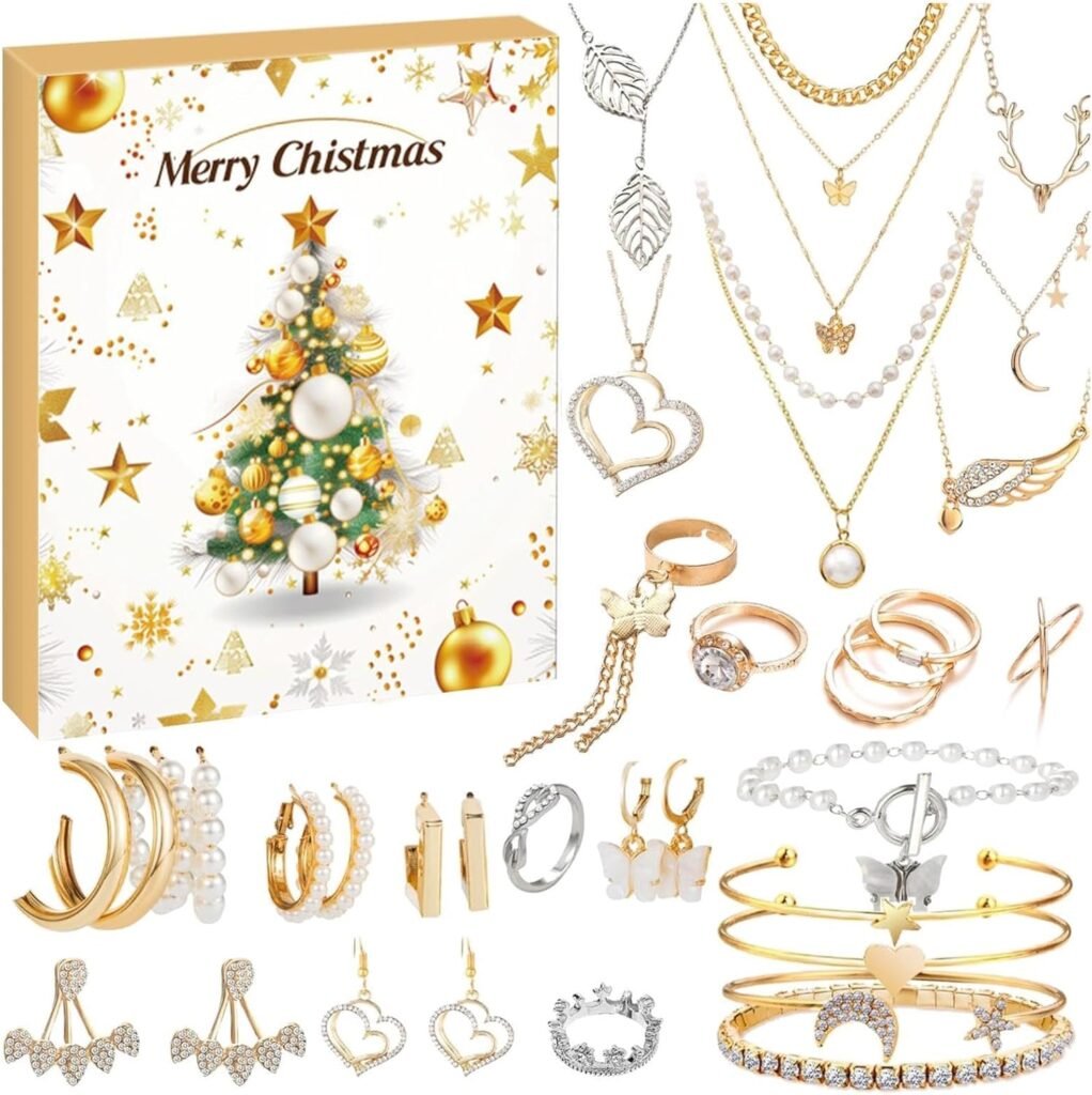 Umiocns Jewelry 2024 Women, 2024 Teen Girl,24 Days Countdown Calendar,Christmas Countdown Calendar,Trendy Jewelry Set For Adult Women Teen Girls,2024 Countdown Calendar