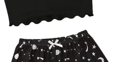 Vimoli Women’s Short Pyjama Set Cartoon Pattern Top and Shorts Two-Piece Sleepwear Summer Vest Tops Leisure Suit Fashion Stylish Printed Crop Tops Teenager Girls Cute Pyjamas