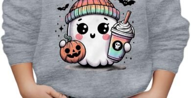 WOBCA Hoodies for Teen Girls,Halloween Sweatshirts Graphic Print Pink Halloween Cute Printed Hoodie Kids Sweatshirts for Girls Age 11-12 Pumpkin Print Pattern Hoodies for Girls Age 13