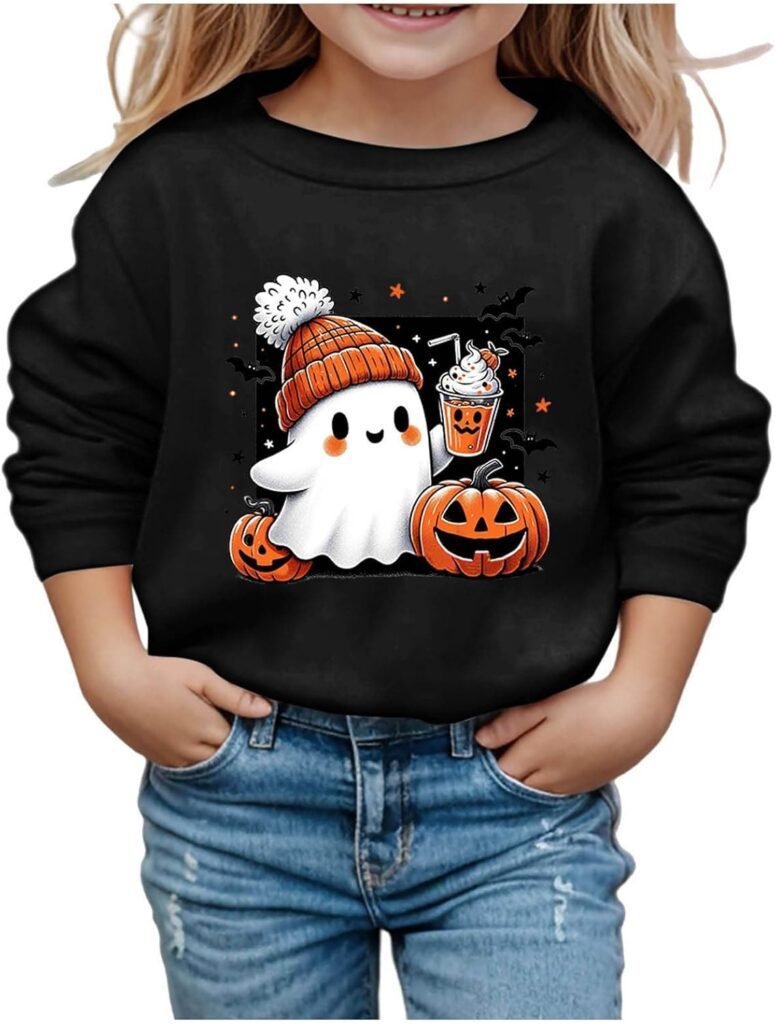 WOBCA Hoodies for Teen Girls,Unisex Childrens Hooded Sweatshirt Pink Halloween Cute Printed Hoodie Kids 11 to 13 Sweatshirt for Girls Age 11-12 Girls’ Hoodies Cute Hoodies for Teen Girls