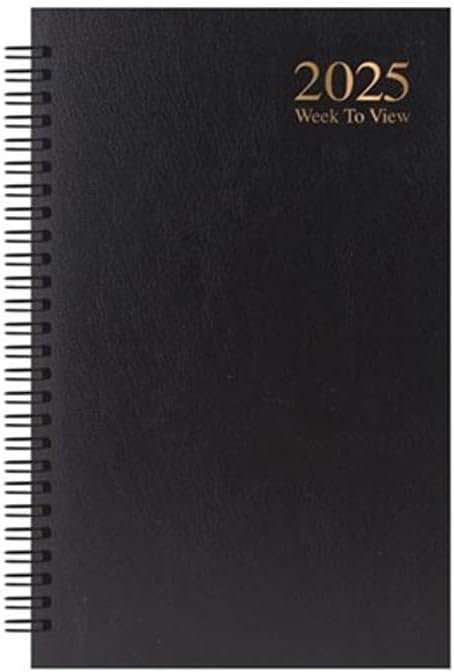 Week to View 2025 A5 Diary Wiro Diaries, A5 2025 WTV, Spiral Fashion Week To View Diary Spiral Bound (Black)