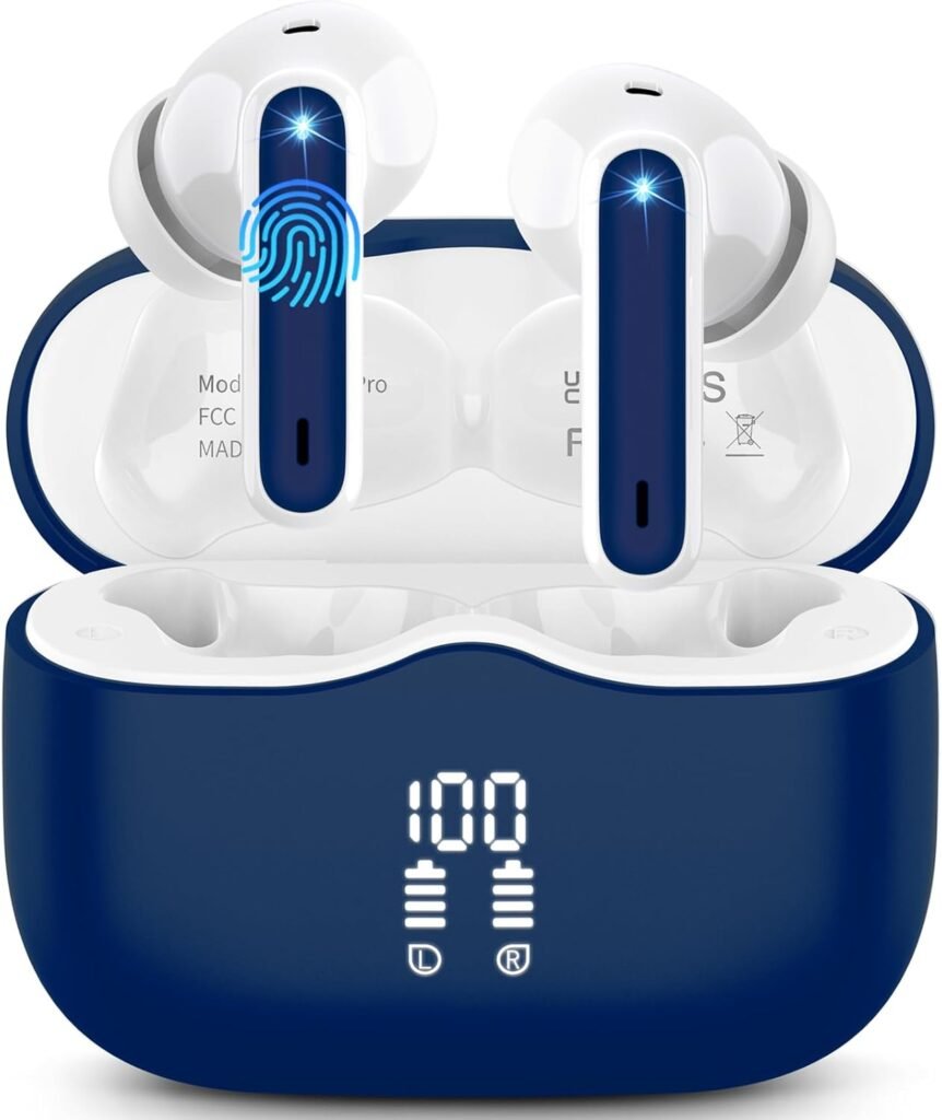 Wireless Earbuds, Bluetooth 5.3 Headphones Wireless Earphones, In Ear buds Wireless Earbuds, 4 ENC Noise Cancelling Mic Wireless Headphones, IP7 Waterproof, 40H Playtime, Mini Ultra Light, Navy Blue Wireless Earbuds, Bluetooth 5.3 Headphones Wireless Earphones, In Ear buds Wireless Earbuds, 4 ENC Noise Cancelling Mic Wireless Headphones, IP7 Waterproof, 40H Playtime, Mini Ultra Light, Navy Blue