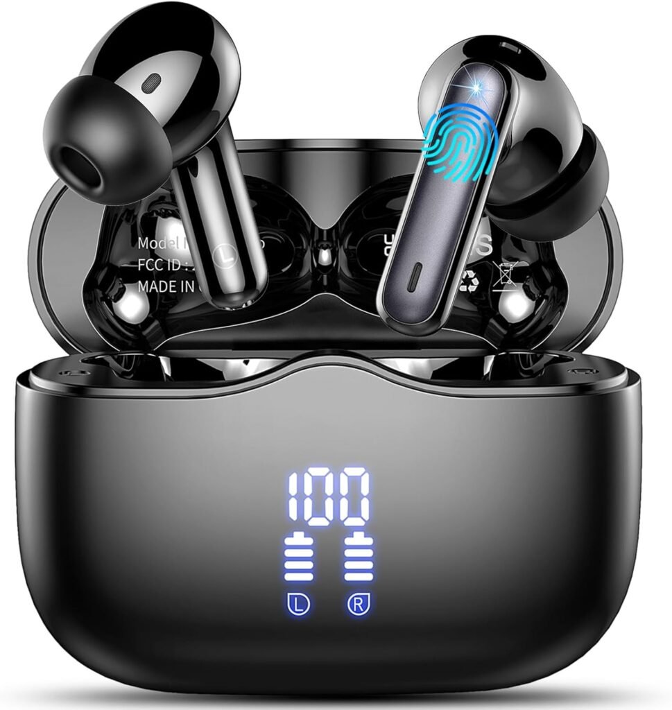 Wireless Earbuds, Bluetooth 5.3 Headphones in Ear with HiFi Stereo Deep Bass, 4 ENC Noise Cancelling Mic Wireless Earphones 40H Playtime, Bluetooth Earbuds Dual LED Display, IP7 Waterproof, USB-C