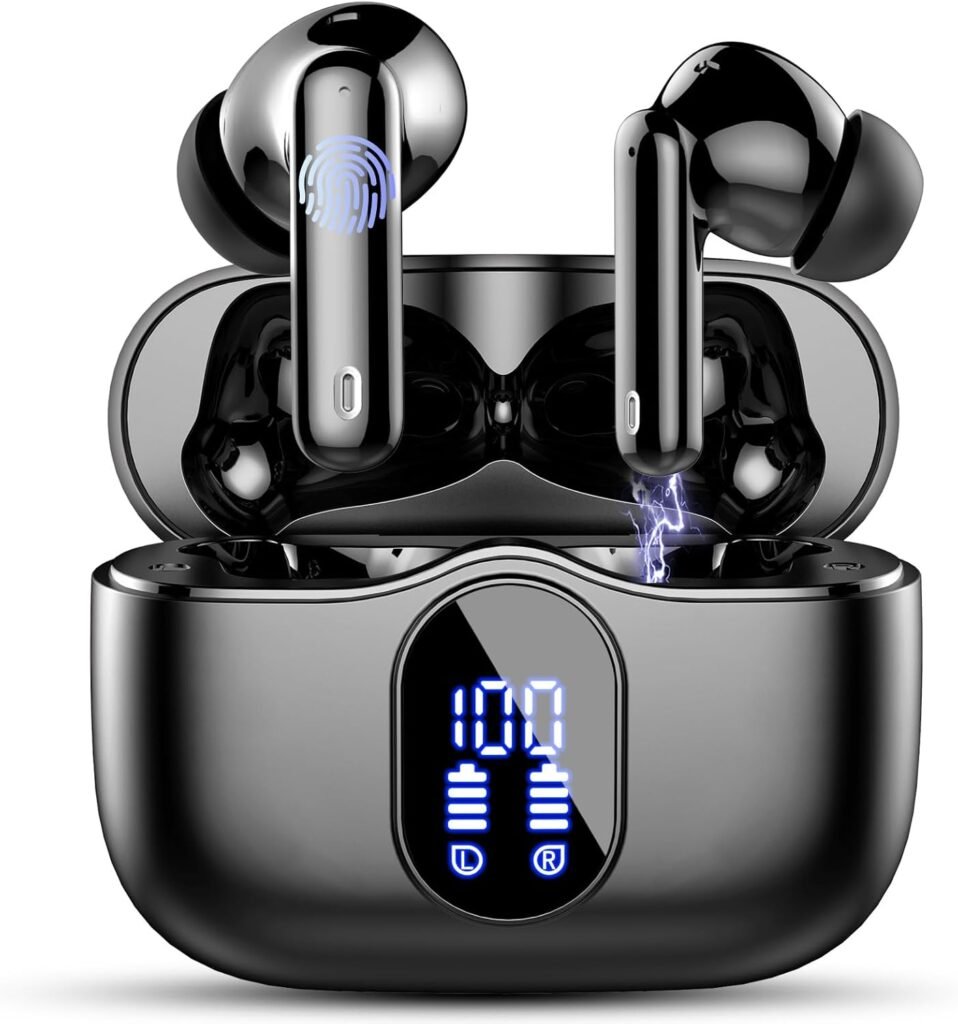 Wireless Earbuds, Bluetooth 5.4 Headphones In Ear with 4 ENC Mic, New Wireless Earphones Noise Cancelling Deep Bass, LED Display, Bluetooth Earbuds 36H Playtime, IP7 Waterproof Ear buds, USB-C, Black Wireless Earbuds, Bluetooth 5.4 Headphones In Ear with 4 ENC Mic, New Wireless Earphones Noise Cancelling Deep Bass, LED Display, Bluetooth Earbuds 36H Playtime, IP7 Waterproof Ear buds, USB-C, Black