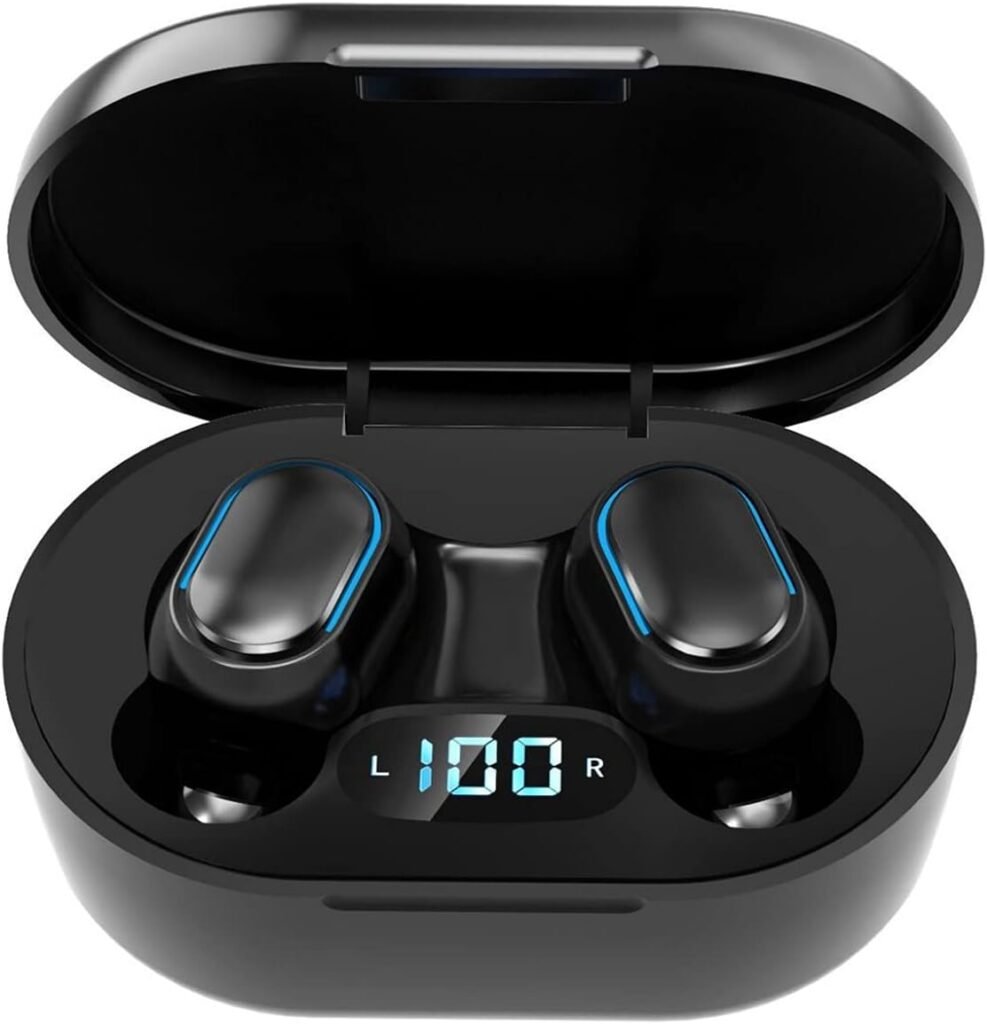 Wireless Headphones, True Wireless Earbuds with Led Display Charging Case, HD HiFi Stereo, One-click Smart Control, Built-in Mic, IPX7 Waterproof Wireless Bluetooth Earphones for Work and Sport