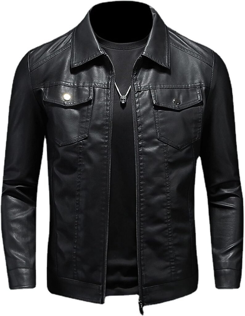 Woameyr Mens Leather Jackets Casual Faux Leather Motorcycle Jacket Biker Vintage Outwear