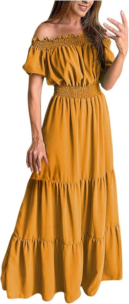 Women Dress Sale Clearance Short-Sleeved Off Shoulder Solid Ankle Length Dress Long Dress UK Ladies Dress Party Elegant Beach Dress Club Cocktail Work Dresses Evening Gowns