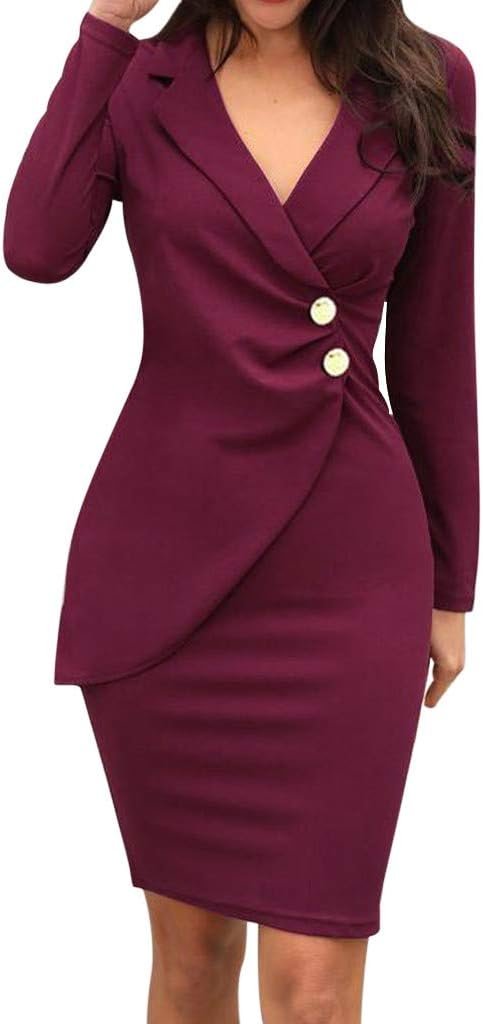Women Dresses Promotion Sale Ladies Solid Turn Down Neck Long Sleeve Buttons Casaul Work Formal Dress Plus Size Dress Party Elegant Dress for Weddings Guest Vintage Dress UK Size
