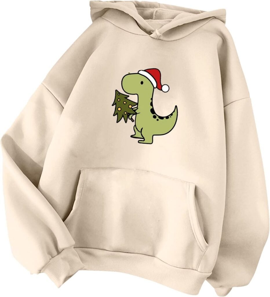 Womens Clothing Trendy Sweatshirt for Teen Girls Women Autumn Winter Casual Cute Christmas Dinosaur Pocket Hoodie Trendy Womens Clothes Cute Oversized Hoodies