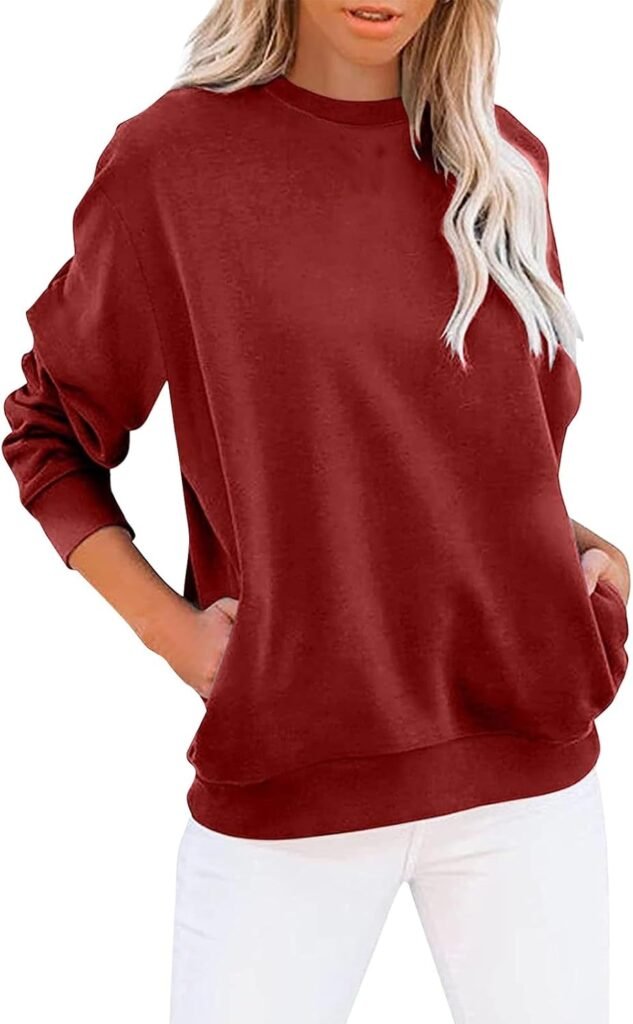Women’s Crew Neck Solid Color Sweatshirt Tops Long Sleeves Casual Pullover Cute Lightweight Loose Tops Light Sweatshirt