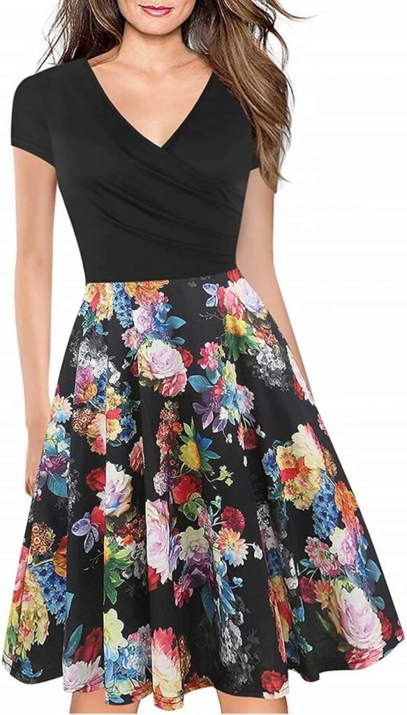 Women’s Criss-Cross Necklines V-Neck Cap Sleeve Floral Casual Work Stretch Swing Summer Dress Party Dress