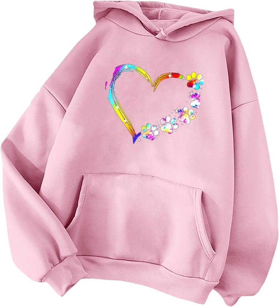 Women’s Dog Paw Print Hoodies Long Sleeve Graphic Hooded with Pockets Loose Fit 2024 Winter Hoodies Fashion Sweater Ladies Sweatshirts Sweatshirts for Women UK