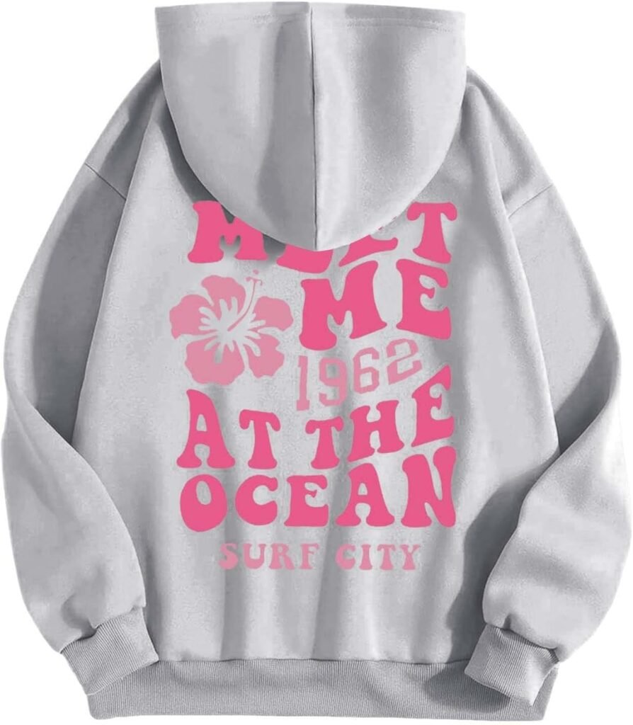 Women’s Fashion Casual Letter Floral Print Hooded Sweatshirt With Drawstring Hoodie Cotton Women Teen Girl Oversized Hoodies