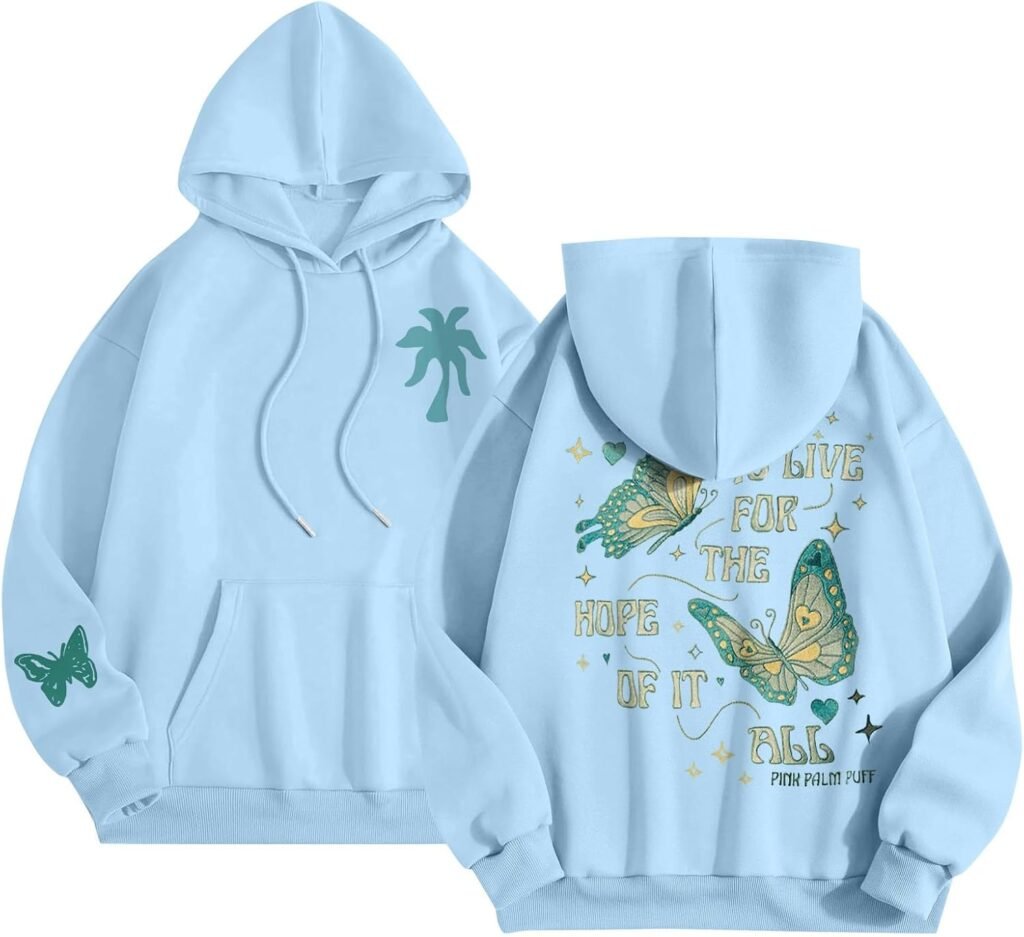 Women’s Hoodies Pink Palm Puff Hoodie Oversized Hoodie Women Teen Girl Clothes Sweatshirts for Women UK Preppy Clothes