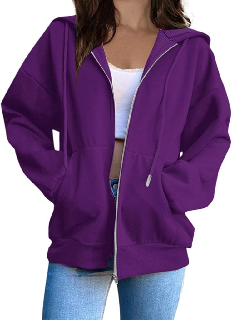 Women’s Lightweight Sweatshirt UK Drawstring Zipper Hoodies Solid Color Long Sleeve Hooded Sweatshirt Casual Fashion Top with Pocket Women’s Lightweight Sweatshirt UK Drawstring Zipper Hoodies Solid Color Long Sleeve Hooded Sweatshirt Casual Fashion Top with Pocket