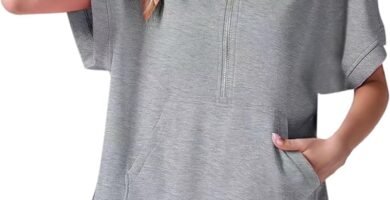 Women’s Short-Sleeve Oversized Hoodies Sweatshirts – Summer Casual Half-Zip Solid-Color Cap-Sleeve Y2k Pullover Tops with Kangaroo Pocket Y2K Teens Outfit