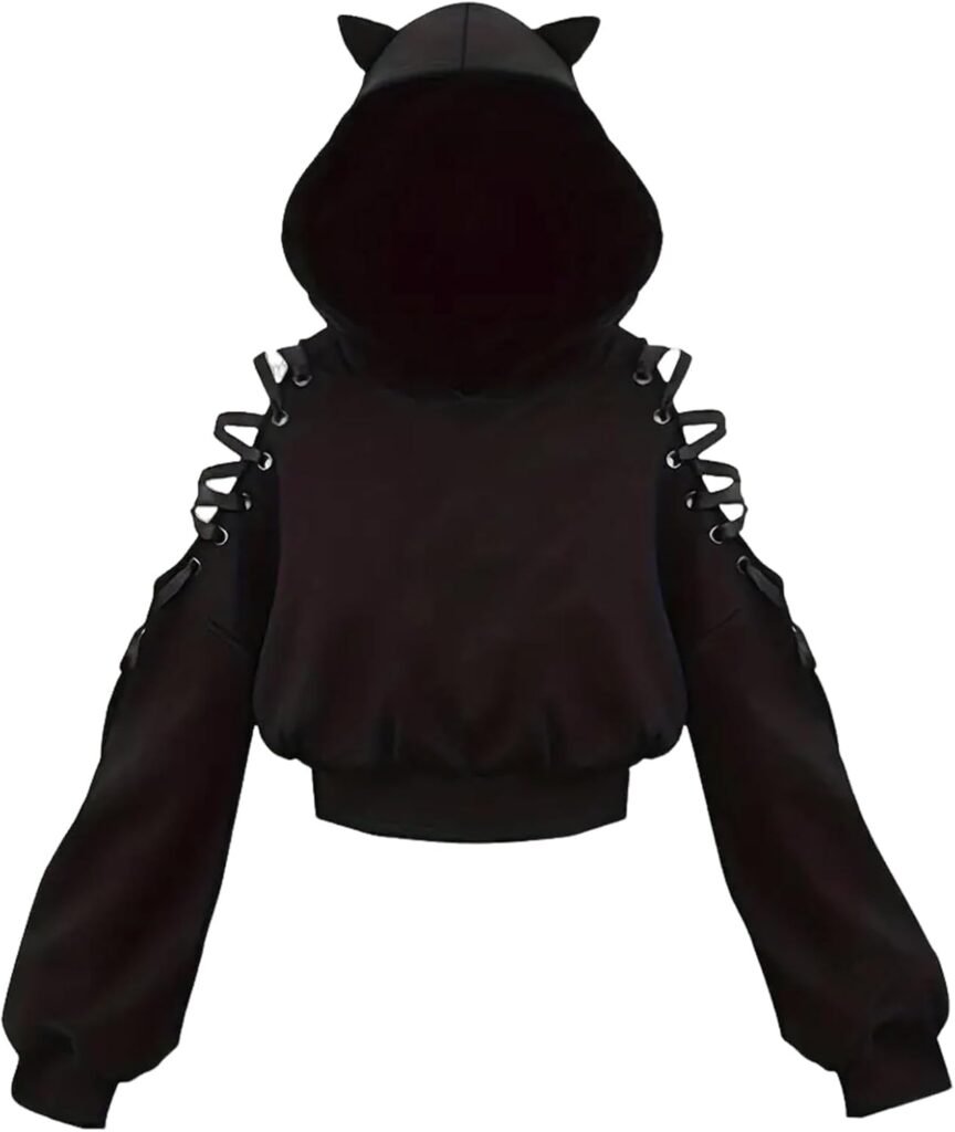 Xumplo Girls Crop Top Hoodie Teens Cat Ear Sweatshirt Tween Girl Punk Gothic Pullover Black Jumper Clothes 8-16Y Xumplo Girls Crop Top Hoodie Teens Cat Ear Sweatshirt Tween Girl Punk Gothic Pullover Black Jumper Clothes 8-16Y