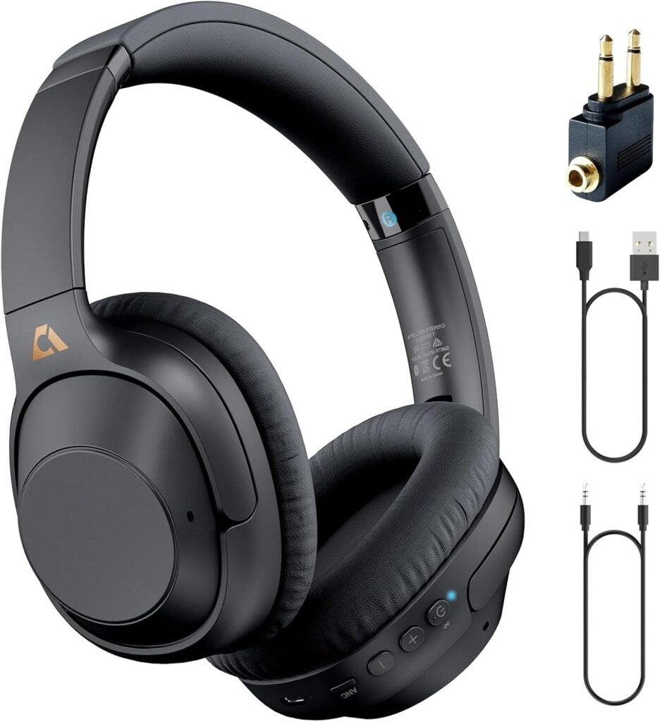 YMOO Bluetooth 5.2 Hybrid Active Noise Cancelling Headphone for Airplane Travel, Wired and Wireless Bluetooth ANC Headphone Over Ear with Mic, 75H Playtime Earphones with Adapter for Adults/Plane/PC