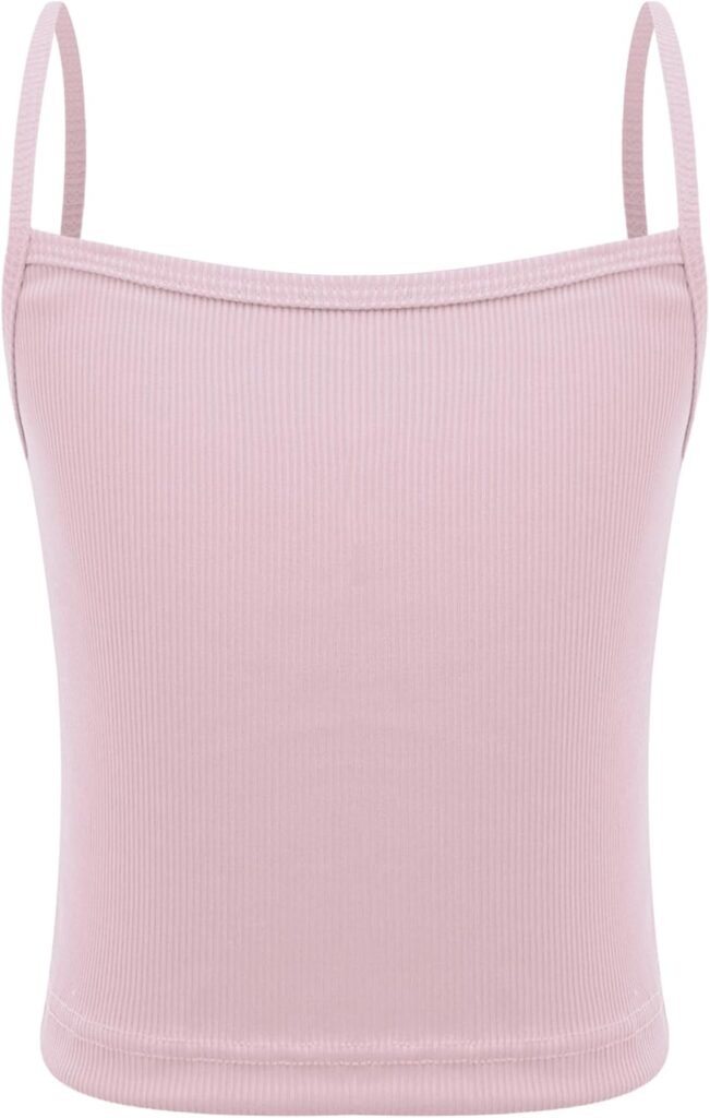 YiZYiF Kids Girls Ribbed Camisole Undershirt Crop Top Spaghetti Straps Solid Color Sleeveless Dance Vest Sports Bra