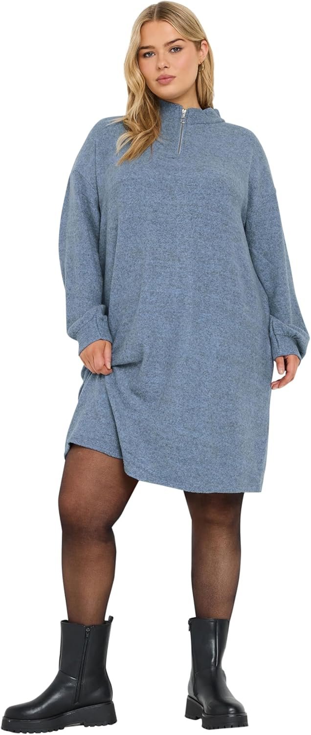 Yours Curve Zip Neck Soft Touch Jumper Dress – Women’s – Plus Size Curve