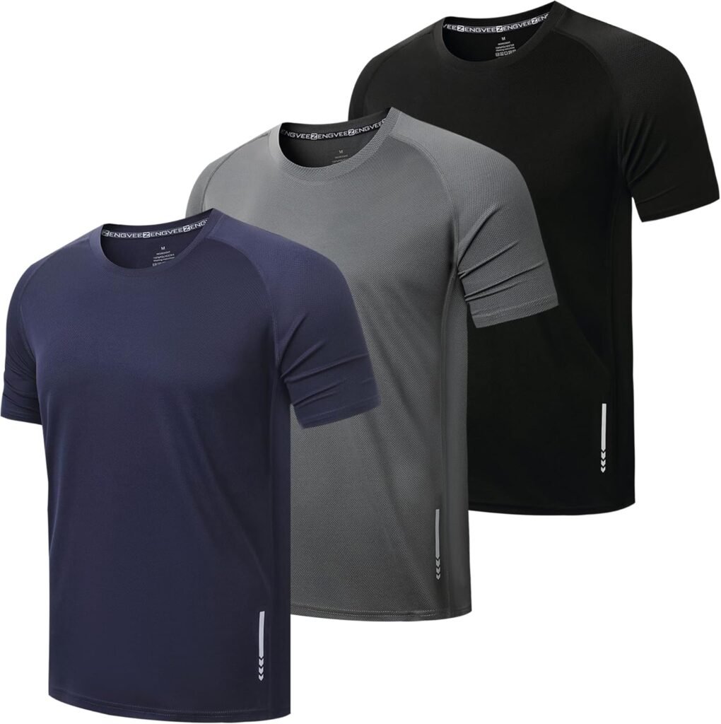 ZENGVEE 3 Pack Gym Shirts Men Quick Dry Short Sleeve Sport T-Shirts Breathable Moisture Wicking Athletic Running Tops Mens Workout Shirts