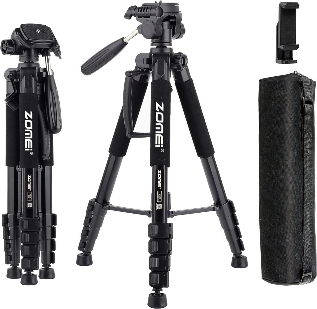 ZOMEi 188 cm Tripod Heavy Duty Tall Tripod Stand, Professional Travel Video Tripod Compatible with DSLR Cameras, Mobile Phones, Projector, Binoculars, Spotting Scope (Black)