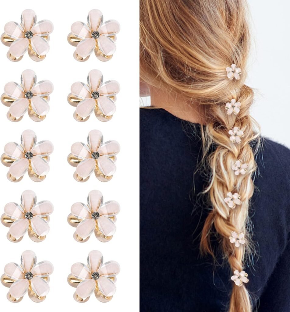 10 Pcs Mini Diamond Hair Claw Clips,Small Hair Clips Flower Hairpins Hair Accessories for Women,Girls,Sweet Mini Barrettes Hair Styling Accessories for Photograph,Daily,Party,Wedding (White)