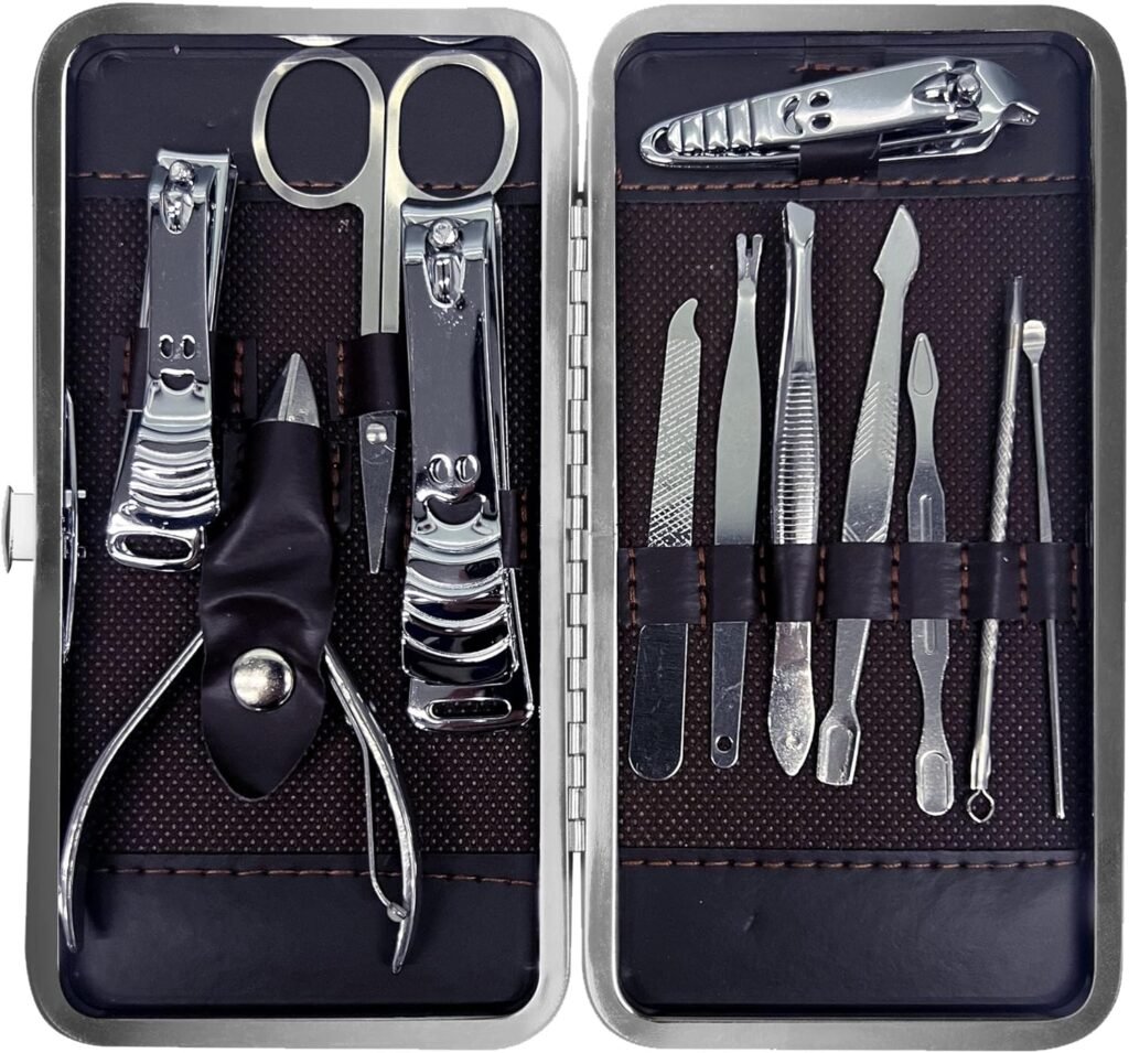 12pcs Nail Clipper & Manicure Set for Women with Toenail Clippers, Fingernail Clippers, Nail File, Tweezers, Scissors & Accessories | Travel Nail Cutters Nail-Clippers for Woman & Mens Nail Clippers