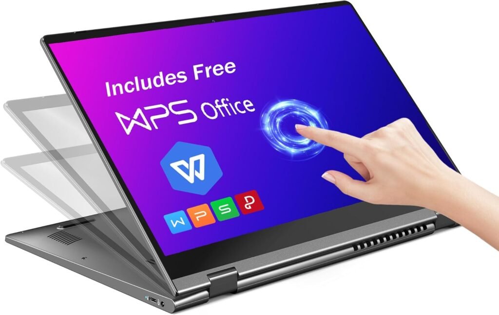14.1” Laptop PC 2 in 1 laptop N100 Processor(Up to 3.4GHz) 16GB RAM 512GB SSD Touchscreen 360° Foldable with 2.4/5Ghz Dual Band WiFi Bluetooth5.0 Type-C 46WH Battery Fingerprint Unlock