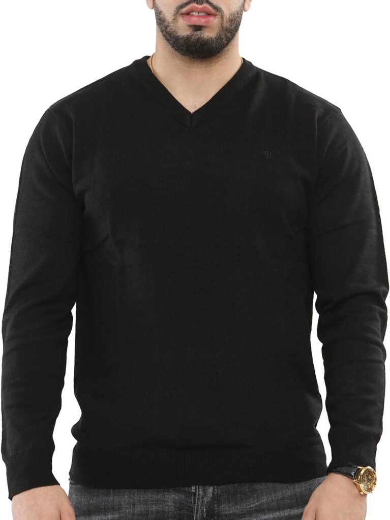 NOROZE Men’s Jumper Knit V-Neck Plain Classic Sweater Pullover Knitted Sweatshirt UK Sizes S-4XL