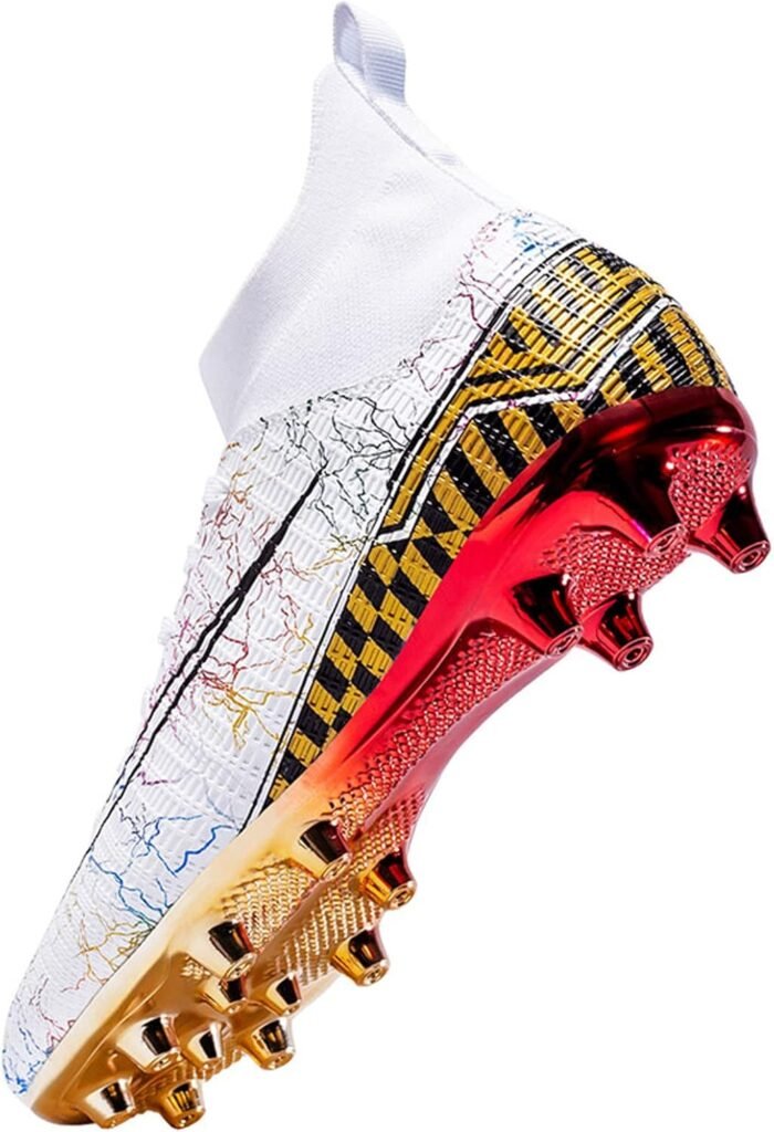 Mens Football Boots High Top Spikes Boys Soccer Cleats Lace-up Football Shoes Professional Athletic Competition Training Sneakers for Adult Teenagers