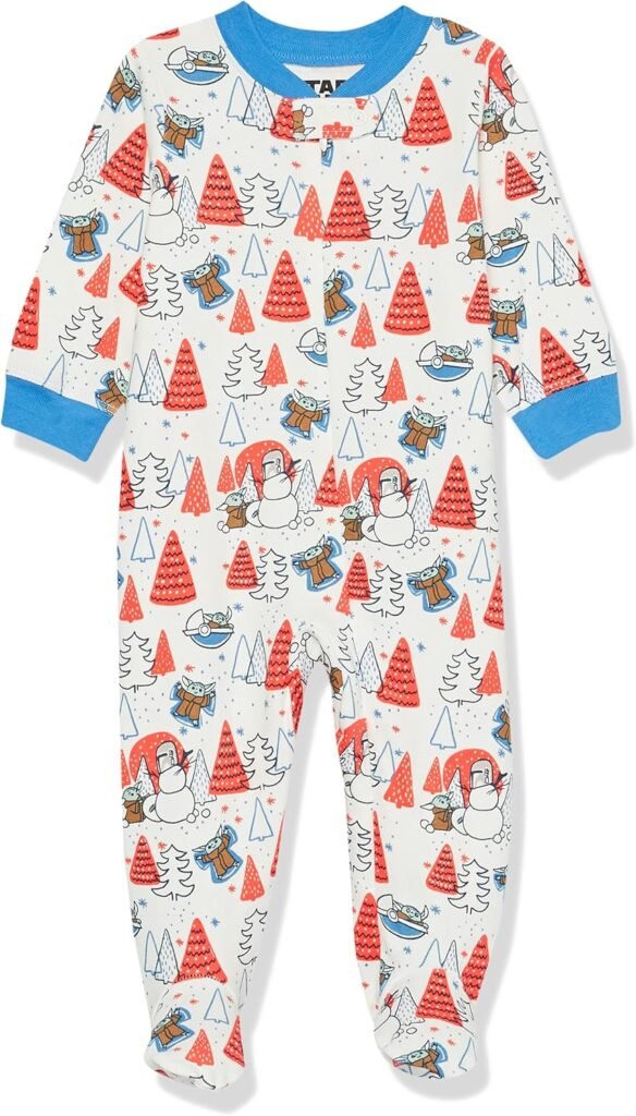 Amazon Essentials Disney | Marvel | Star Wars Unisex Babies’ Snug-Fit Cotton Footed Pyjamas, Multipacks