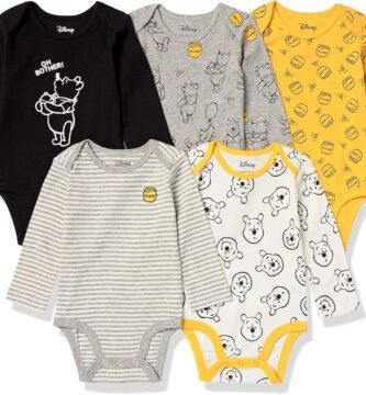 Amazon Essentials Disney | Marvel | Star Wars Unisex Babies’ Long-Sleeve Bodysuits, Pack of 5