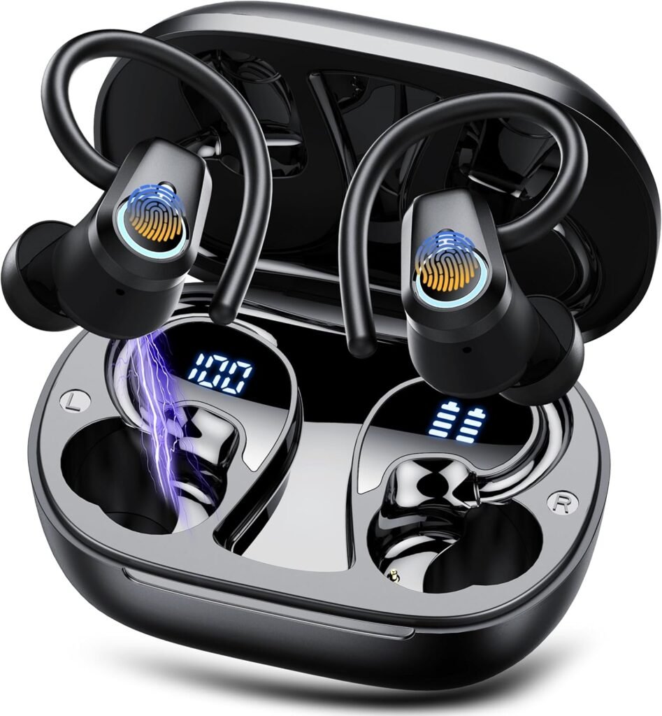 Wireless Earbuds, Bluetooth 5.3 Headphones with 4 ENC Noise Canceling Mic, 50H Stereo Dual LED Display Ear Buds, Sport Wireless Earphones with Earhooks, IP7 Waterproof Wireless Headphones for Running Wireless Earbuds, Bluetooth 5.3 Headphones with 4 ENC Noise Canceling Mic, 50H Stereo Dual LED Display Ear Buds, Sport Wireless Earphones with Earhooks, IP7 Waterproof Wireless Headphones for Running