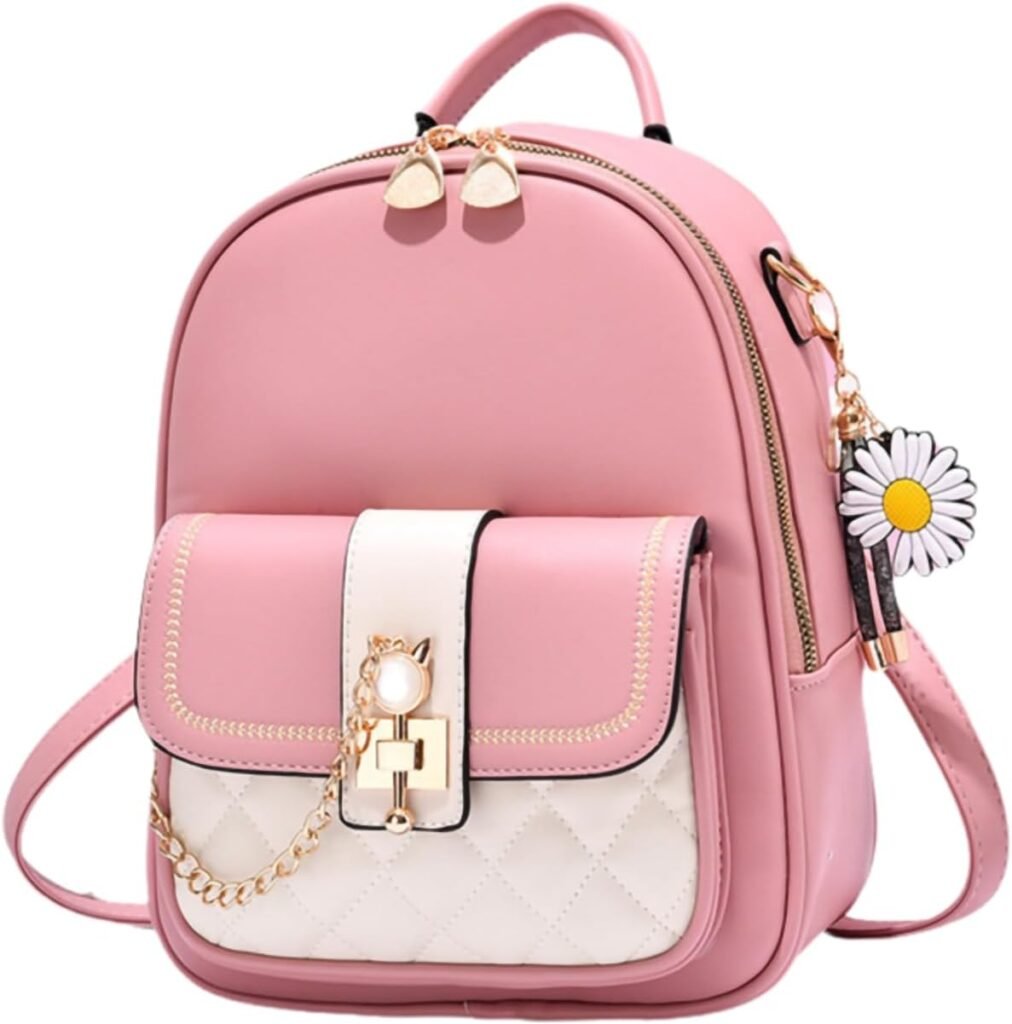 ANPTER Women Fashion Backpack Purse Mini Handbag Rucksack PU Leather Daypack Shoulder Bags Casual Schoolbags for Teenagers Girls Work School Travel (Women Backpack for Pink)