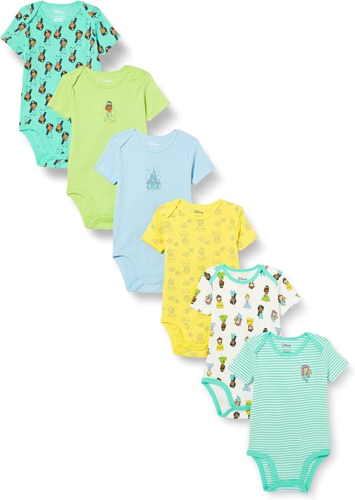 Amazon Essentials Disney | Marvel | Star Wars | Princess Toddlers and Baby Girls’ Short-Sleeve Bodysuits, Pack of 6 Amazon Essentials Disney | Marvel | Star Wars | Princess Toddlers and Baby Girls’ Short-Sleeve Bodysuits, Pack of 6