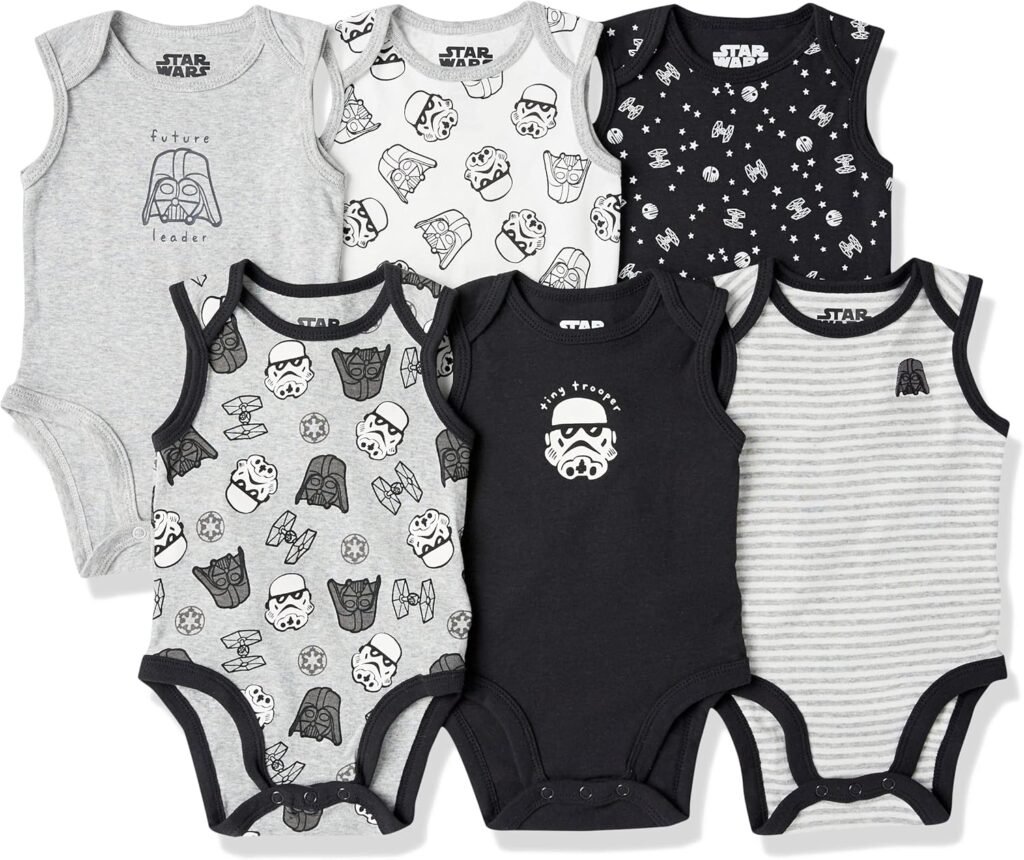 Amazon Essentials Disney | Marvel | Star Wars Baby Boys’ Sleeveless Bodysuits, Pack of 6 Amazon Essentials Disney | Marvel | Star Wars Baby Boys’ Sleeveless Bodysuits, Pack of 6