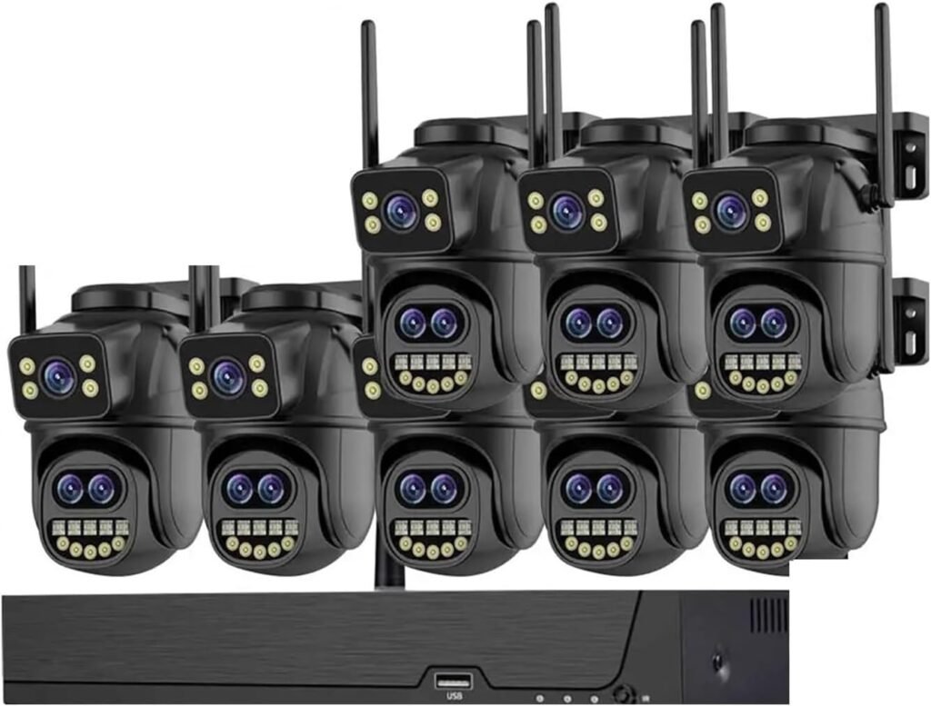 CAQBFRNL 9MP 5K WiFi IP Camera 8X Zoom Dual Screens PTZ Wifi Surveillance Camera Outdoor 8CH WiFi NVR CCTV Surveillance Protection Kit(None,8CH WIFI NVR 8CAM_U/S)