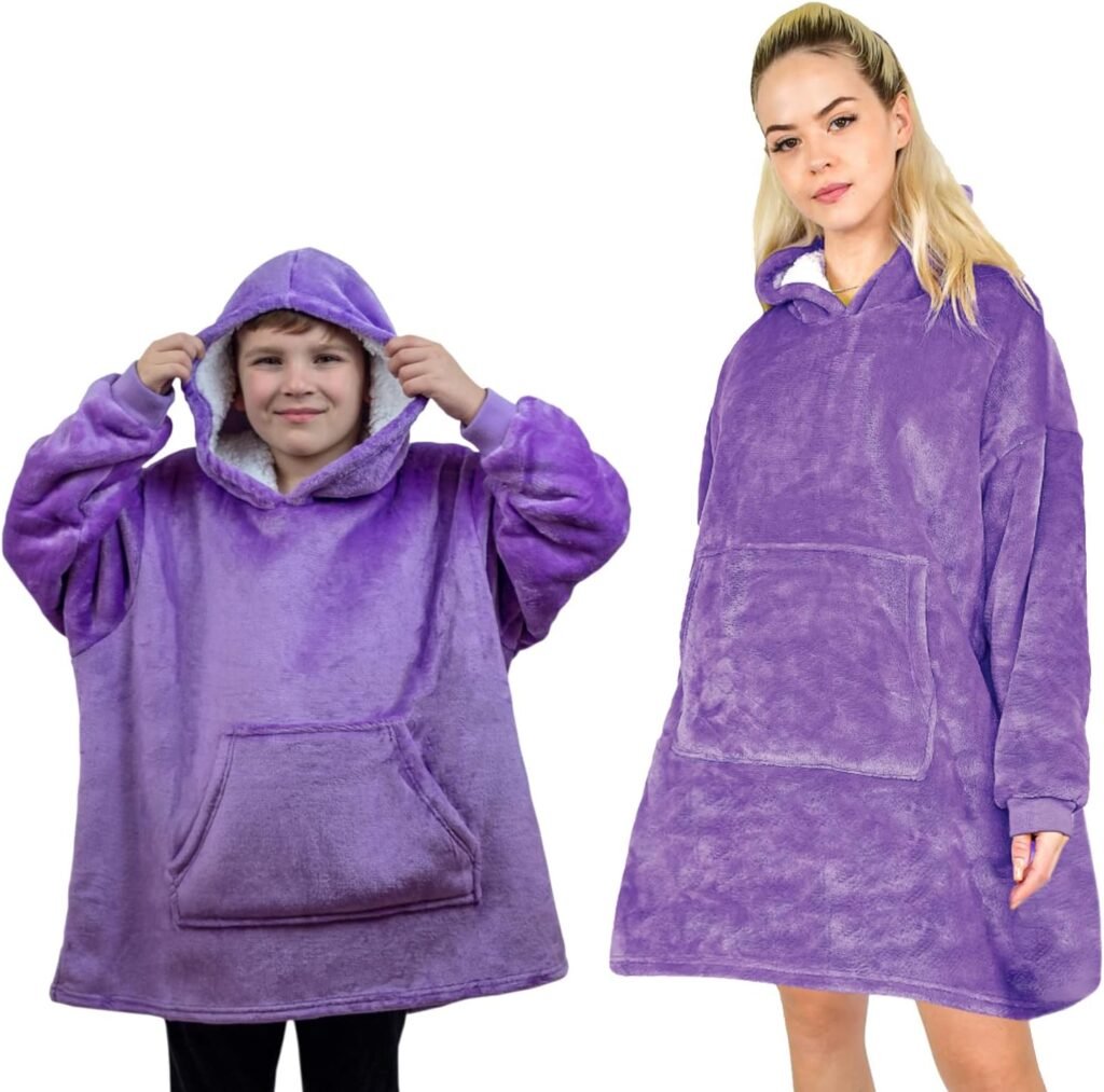 ALLEN & MATE Hoodie Blanket for Kids Adults, Oversized Blanket Hoodie, Warm Dressing Gown, Soft Fleece Hooded Robe, Gifts for Boys Girls Teens Adults (,)