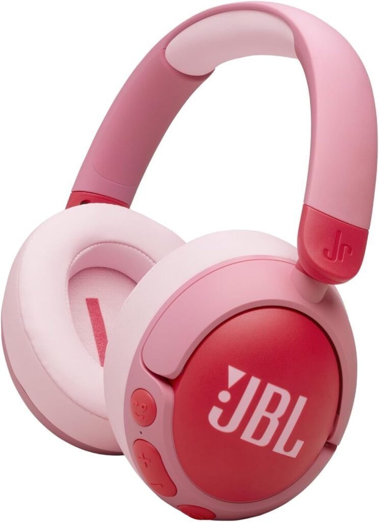 JBL Junior 470 NC, Kid-Friendly Wireless Over-Ear Bluetooth Headphones with Active Noice Cancelling, Built-In Mic, 50H Playback, JBL Safe Sound, Low Volume, Easy Controls and Sticker Set, in Pink