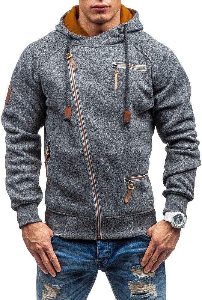 Angbater Mens Casual Long Sleeve Hoodies Full Zip Velvet Sweatshirt M-3XL