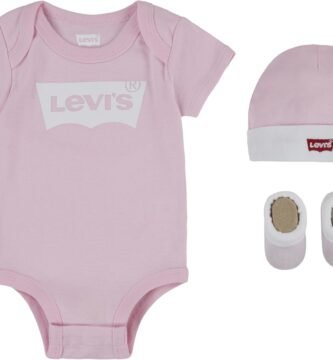 Levi’s Baby Boys’ Classic Batwing Infant Hat Bodysuit Bootie Set 3pc Toddler
