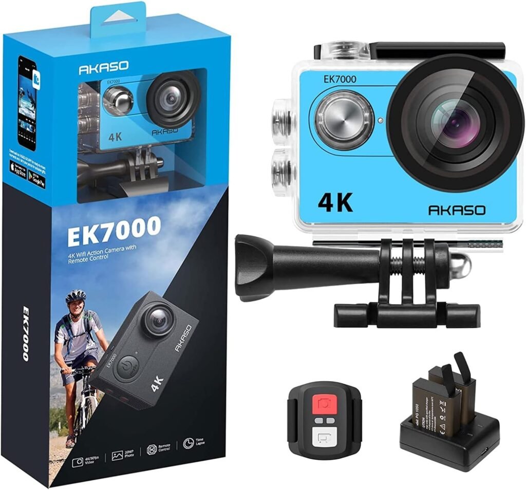 AKASO EK7000 4K30FPS Action Camera – 20MP Ultra HD Underwater Camera 170 Degree Wide Angle 98FT Waterproof Camera with Accessory Kit – Blue AKASO EK7000 4K30FPS Action Camera – 20MP Ultra HD Underwater Camera 170 Degree Wide Angle 98FT Waterproof Camera with Accessory Kit – Blue