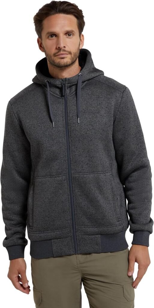 Mountain Warehouse Nevis Mens Fur Lined Hoodie – Soft Fleece Top, Warm, Comfortable, Adjustable Hood & Front Pockets Zip Up Hood – For Winter Walking & Jogging